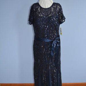 R & M Richards Navy Blue sequined dress Size 14P New